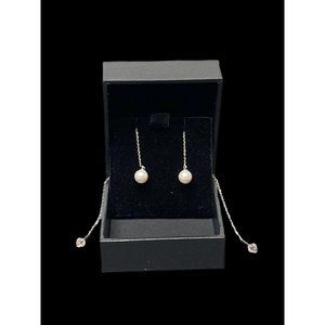 Sterling Silver Drop Chain Pearl Earrings Anti-Allergic
